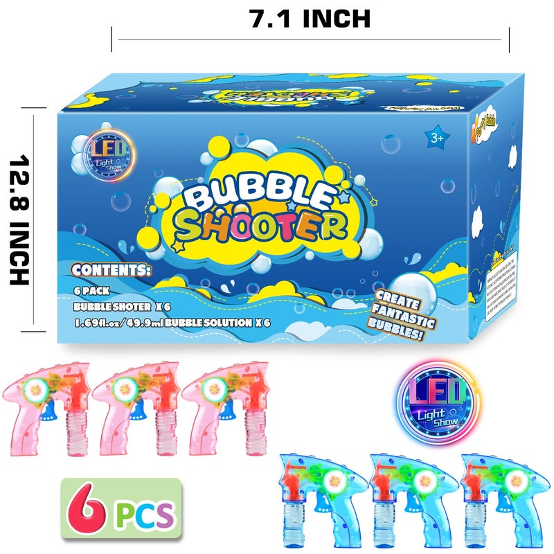 Laxdacee 6 Pcs Bubble Gun Shooter LED Light up(no Batteries Needed), Wind up Operated Bubbles Blaster Blower with Bottle Solutions, Bubble Blowing Toy kit for Kid Boy and Girl Outdoor Summer Game Party Favor - Image 4